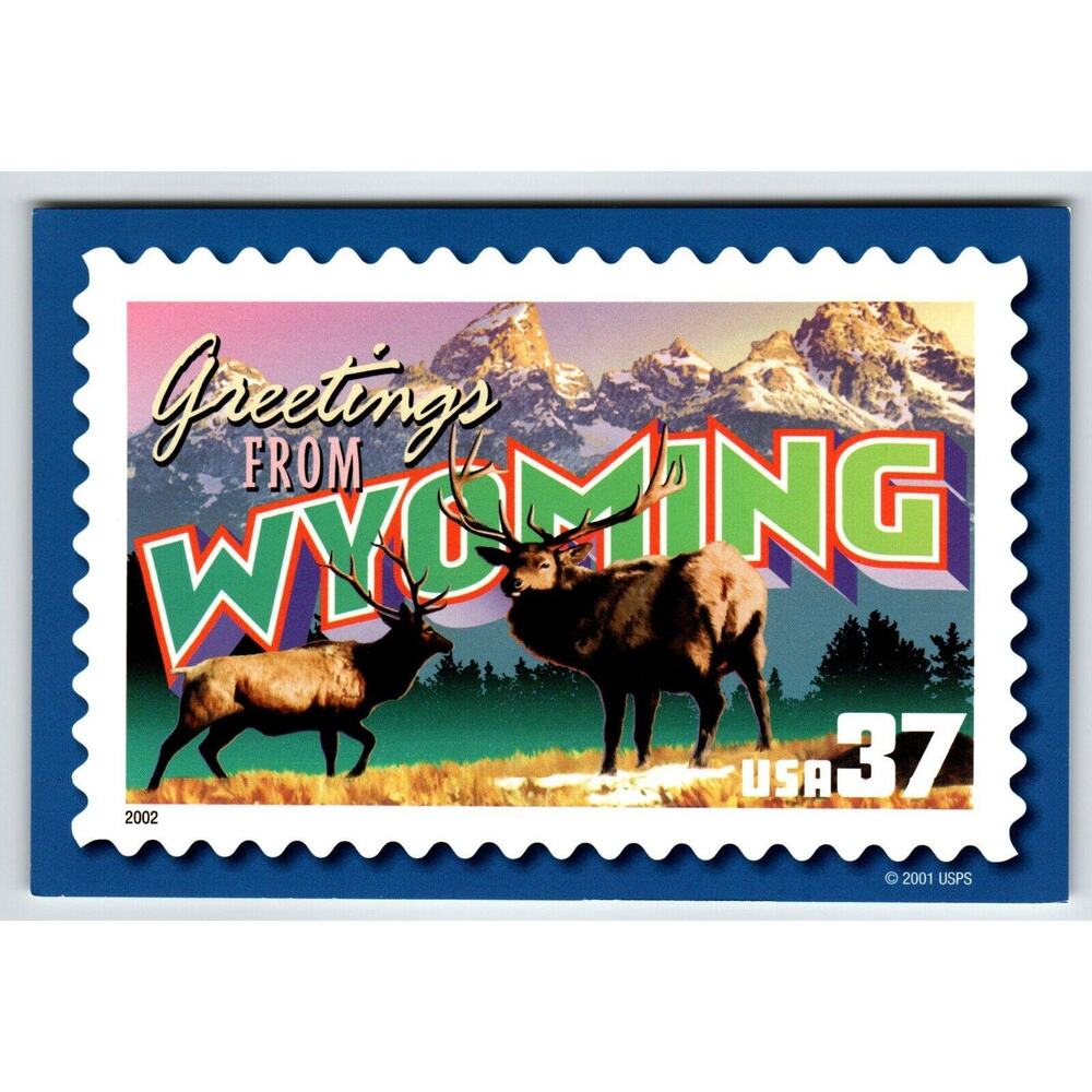 Greetings From Wyoming Large Letter Chrome Postcard USPS 2001 Deer Mountains